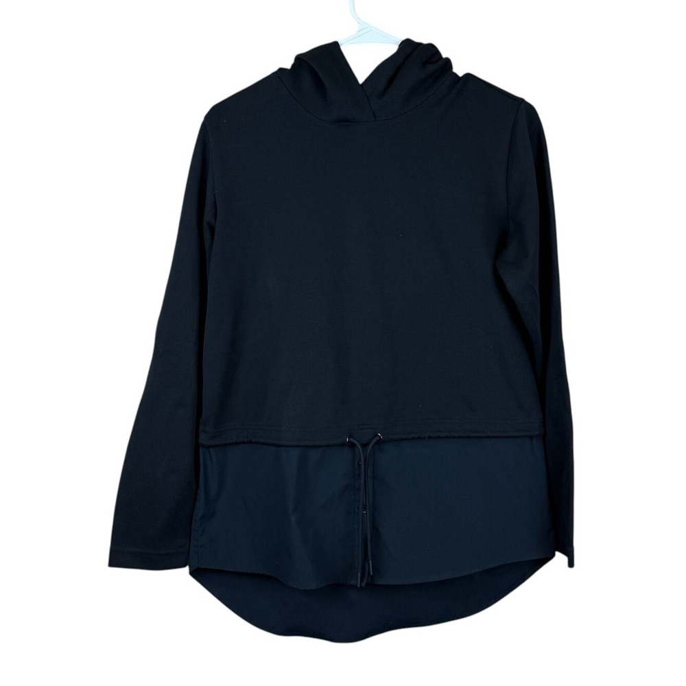 Athleta Women's Gallery Hoodie Top Size Small Black‎ Layered Pullover Longline